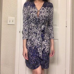 BCBG Maxazria Blue and White Floral Wrap Dress